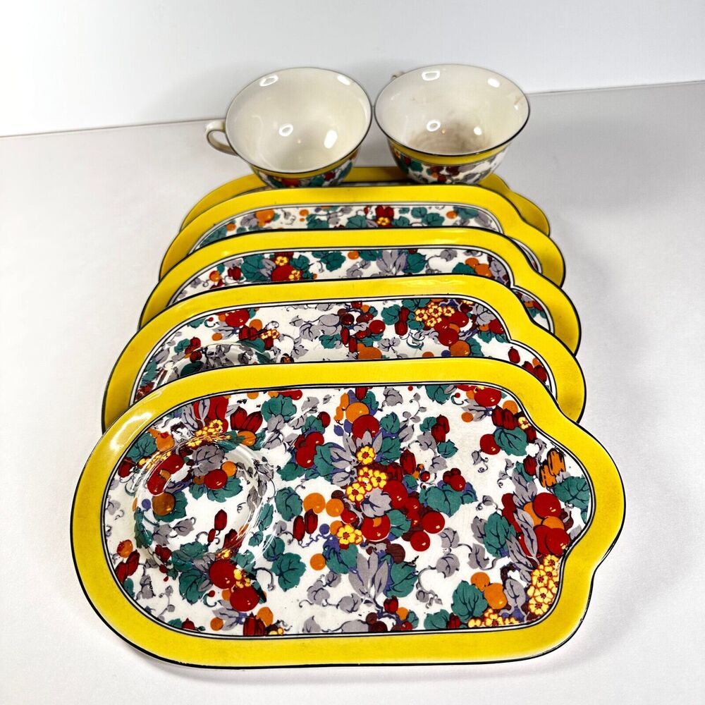 Antique Crown Ducal Ware Dishes 5 Plates 2 Cups Made in England
